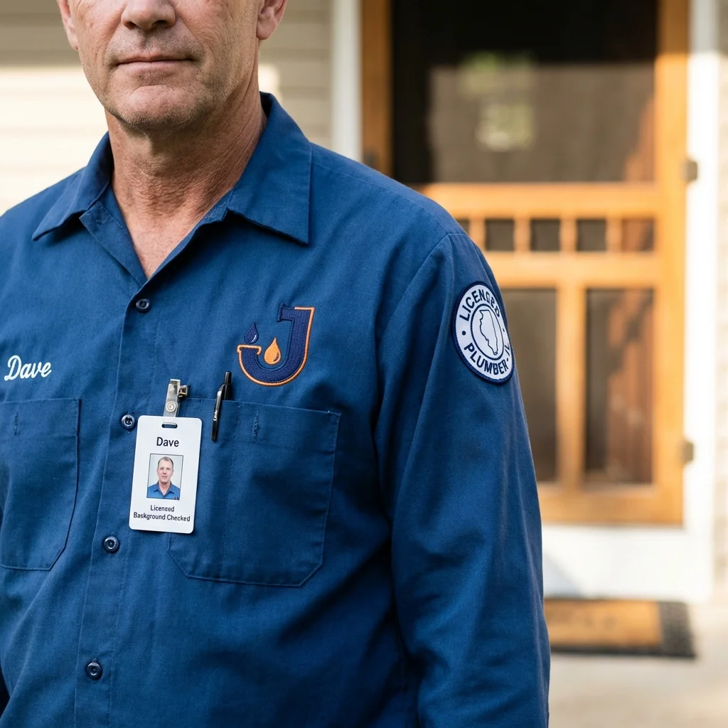 Licensed plumber showing ID badge in Johnson Creek, WI