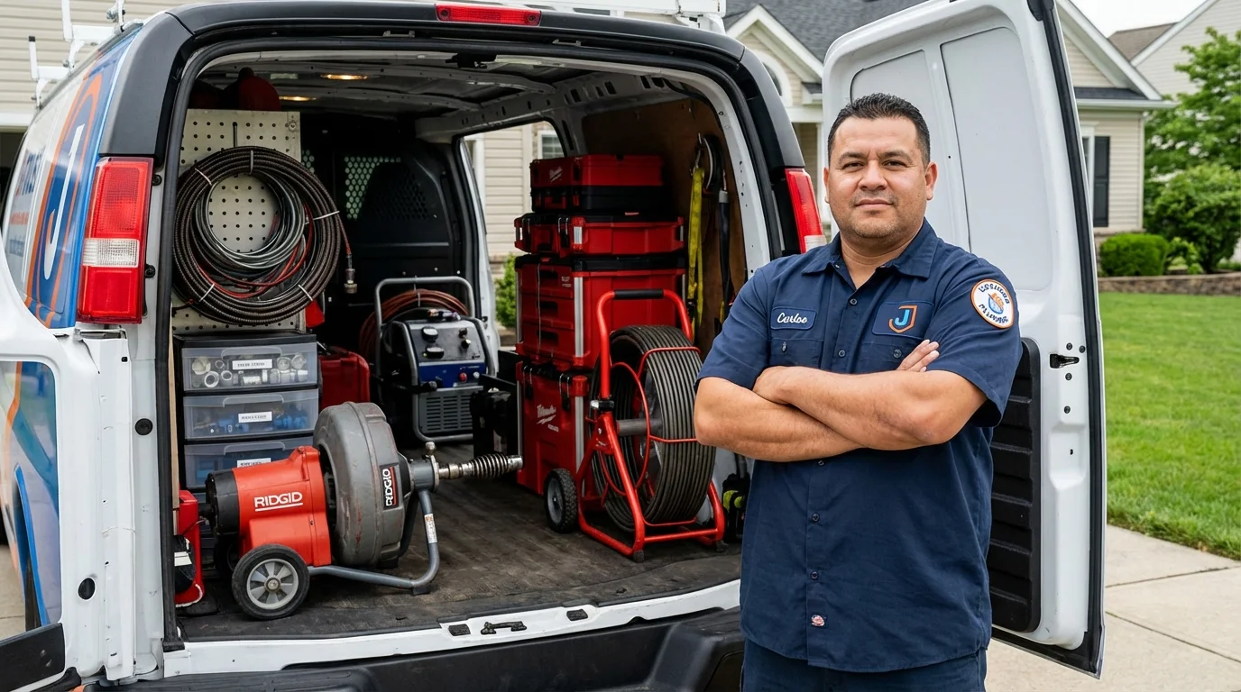 Professional drain cleaning equipment and Johns Plumbing LLC plumber in Johnson Creek