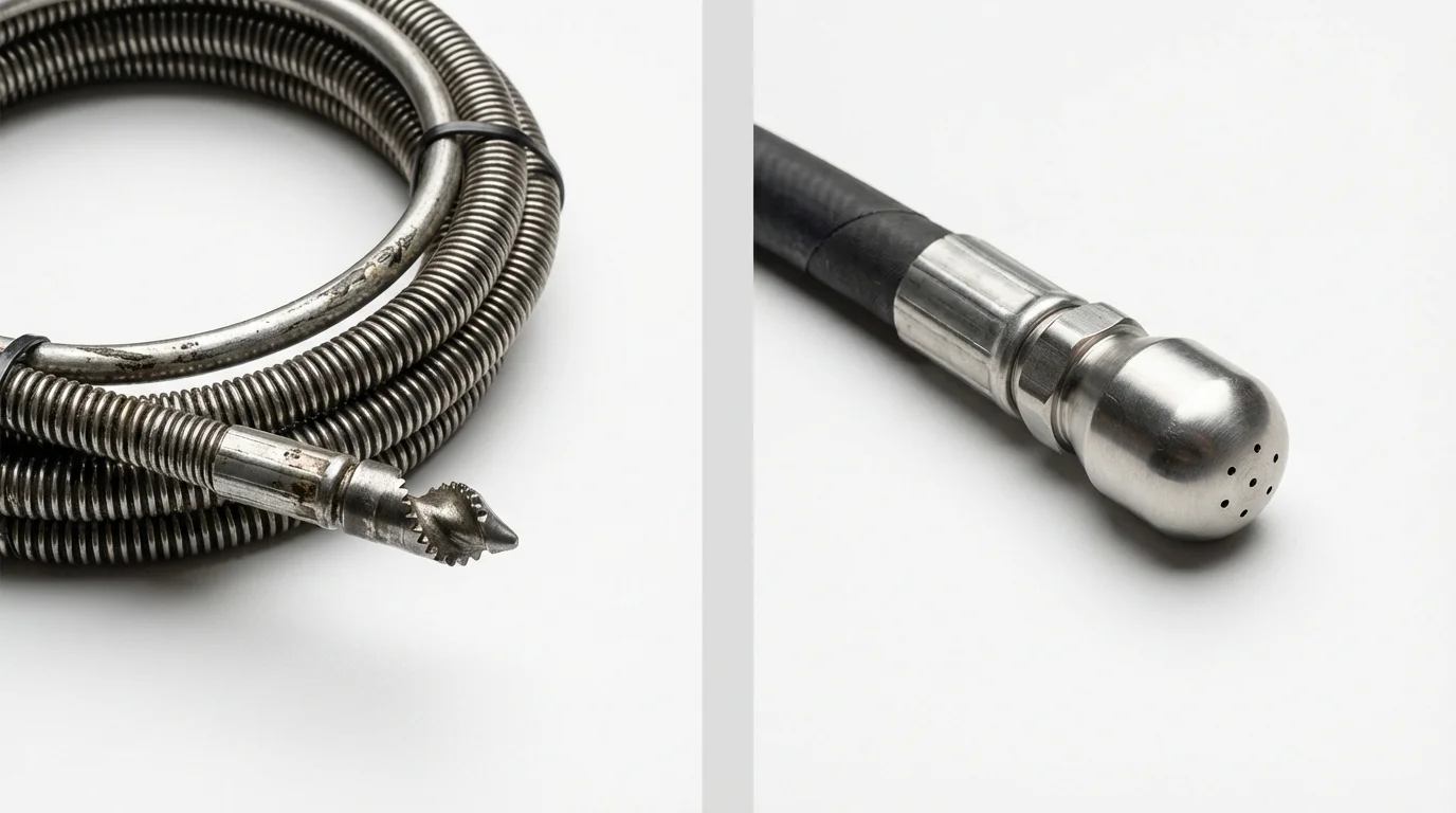 Drain snake cable and hydro jetting nozzle used for drain cleaning in Johnson Creek, WI