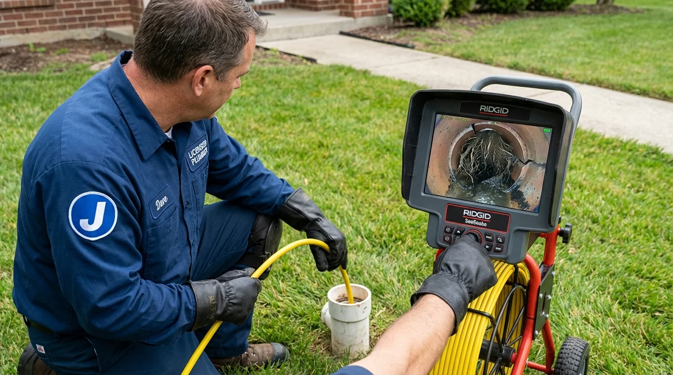 Sewer camera inspection being performed by Johns Plumbing LLC in Johnson Creek