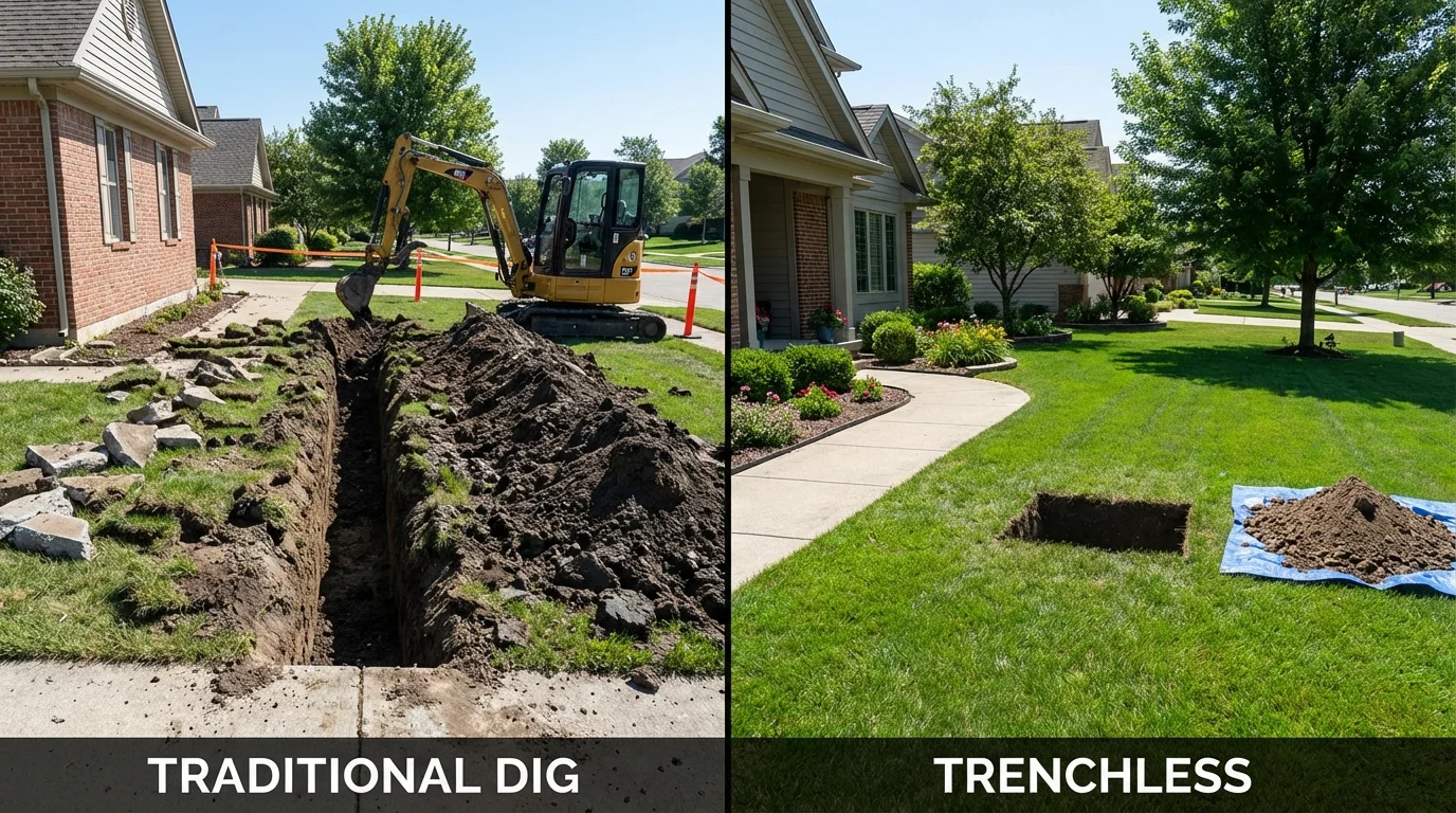 Trenchless sewer repair with minimal yard damage versus traditional excavation in Johnson Creek, WI